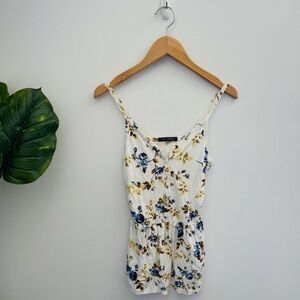 SUZY SHIER | Floral Sleeveless Blouse Blue & Yellow Flowers XS/S